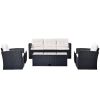 6-piece All-Weather Wicker PE rattan Patio Outdoor Dining Conversation Sectional Set with coffee table, wicker sofas, ottomans, removable cushions (Bl