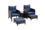 5 Piece Outdoor Patio Furniture Set,All Weather PE Rattan Conversation Chairs with Armrest and Removable Cushions,Ottomans and Storage Coffee Table fo