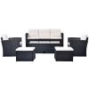 6-piece All-Weather Wicker PE rattan Patio Outdoor Dining Conversation Sectional Set with coffee table, wicker sofas, ottomans, removable cushions (Bl