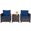 3 Pieces Rattan Patio Furniture Set with Washable Cushion