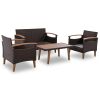 4-Piece Garden Furniture; Patio Seating Set; PE Rattan Outdoor Sofa Set; Wood Table and Legs; Brown and Beige