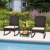 3 Piece Patio Rocking Set Wicker Rocking Chairs with 2-Tier Coffee Table