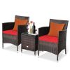 3 Pieces Ergonomic Wicker Patio Conversation Set