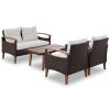 4-Piece Garden Furniture; Patio Seating Set; PE Rattan Outdoor Sofa Set; Wood Table and Legs; Brown and Beige