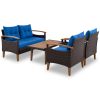 4-Piece Garden Furniture; Patio Seating Set; PE Rattan Outdoor Sofa Set; Wood Table and Legs; Brown and Beige