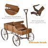 Wooden Wagon Plant Bed with Metal Wheels for Garden Yard Patio