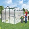 6 x 8 FT Polycarbonate Greenhouse with Roof Vent for Outdoors Gardening Canopy Plants Shed, Silver/Green