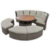 TOPMAX Patio 5-Piece Round Rattan Sectional Sofa Set All-Weather PE Wicker Sunbed Daybed with Round Liftable Table and Washable Cushions for Outdoor B