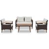 4-Piece Garden Furniture; Patio Seating Set; PE Rattan Outdoor Sofa Set; Wood Table and Legs; Brown and Beige