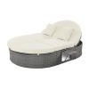 TOPMAX Outdoor Sun Bed Patio 2-Person Daybed with Cushions and Pillows, Rattan Garden Reclining Chaise Lounge with Adjustable Backrests and Foldable C