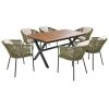 GO 7 Pieces Patio Dining Set, All-Weather Outdoor Furniture Set with Dining Table and Chairs, Acacia Wood Tabletop, Metal Frame, for for Garden, Backy