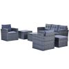 6-piece All-Weather Wicker PE rattan Patio Outdoor Dining Conversation Sectional Set with coffee table, wicker sofas, ottomans, removable cushions (Bl