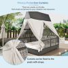 Outdoor Daybed Patio Lounge Bed with Adjustable Backrest Outdoor Double Sun Lounger with Curtains, 4 Pillows for Garden Patio Poolside Balcony Beach,