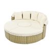 TOPMAX Patio Furniture Round Outdoor Sectional Sofa Set Rattan Daybed Two-Tone Weave Sunbed with Retractable Canopy, Separate Seating and Removable Cu