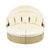 TOPMAX Patio Furniture Round Outdoor Sectional Sofa Set Rattan Daybed Two-Tone Weave Sunbed with Retractable Canopy, Separate Seating and Removable Cu