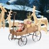 Wooden Wagon Plant Bed with Metal Wheels for Garden Yard Patio