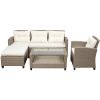 Outdoor, Patio Furniture Sets, 4 Piece Conversation Set Wicker Ratten Sectional Sofa with Seat Cushions(Beige Brown)