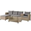 Outdoor, Patio Furniture Sets, 4 Piece Conversation Set Wicker Ratten Sectional Sofa with Seat Cushions(Beige Brown)