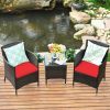 3 Pieces Ergonomic Wicker Patio Conversation Set