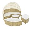 TOPMAX Patio Furniture Round Outdoor Sectional Sofa Set Rattan Daybed Two-Tone Weave Sunbed with Retractable Canopy, Separate Seating and Removable Cu