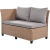 5-Piece Outdoor Patio Rattan Sofa Set; Sectional PE Wicker L-Shaped Garden Furniture Set with 2 Extendable Side Tables; Dining Table and Washable Cove