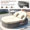 TOPMAX Outdoor Sun Bed Patio 2-Person Daybed with Cushions and Pillows, Rattan Garden Reclining Chaise Lounge with Adjustable Backrests and Foldable C