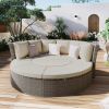 TOPMAX Patio 5-Piece Round Rattan Sectional Sofa Set All-Weather PE Wicker Sunbed Daybed with Round Liftable Table and Washable Cushions for Outdoor B