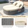 TOPMAX Outdoor Sun Bed Patio 2-Person Daybed with Cushions and Pillows, Rattan Garden Reclining Chaise Lounge with Adjustable Backrests and Foldable C